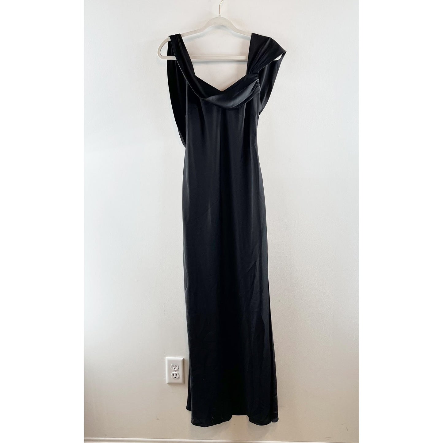 Fame and Partners Francois Draped Satin Maxi Slip Dress Gown Black 4