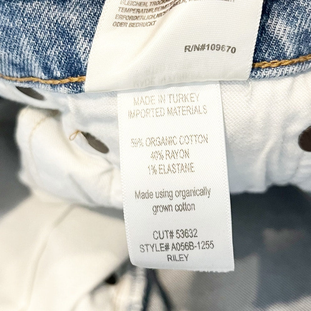 AGOLDE Riley Mid Rise Button Fly Busted Knees Straight Leg Jeans Blue 25