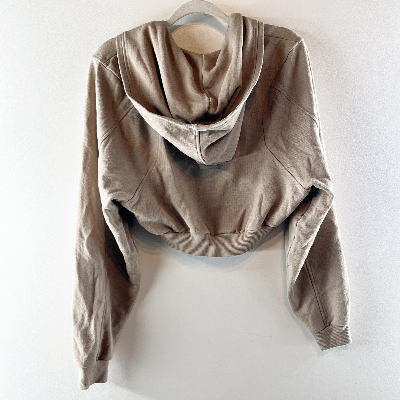 Alo Sweet Escape Full Zip Up Cropped Hoodie Sweatshirt Gravel Tan XS
