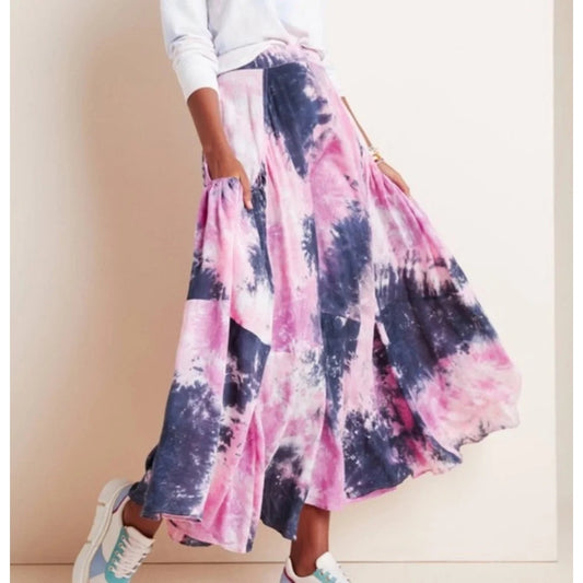 SWF by Anthropologie Calliope Tie Dye High Waisted Maxi Skirt Pink Blue Medium