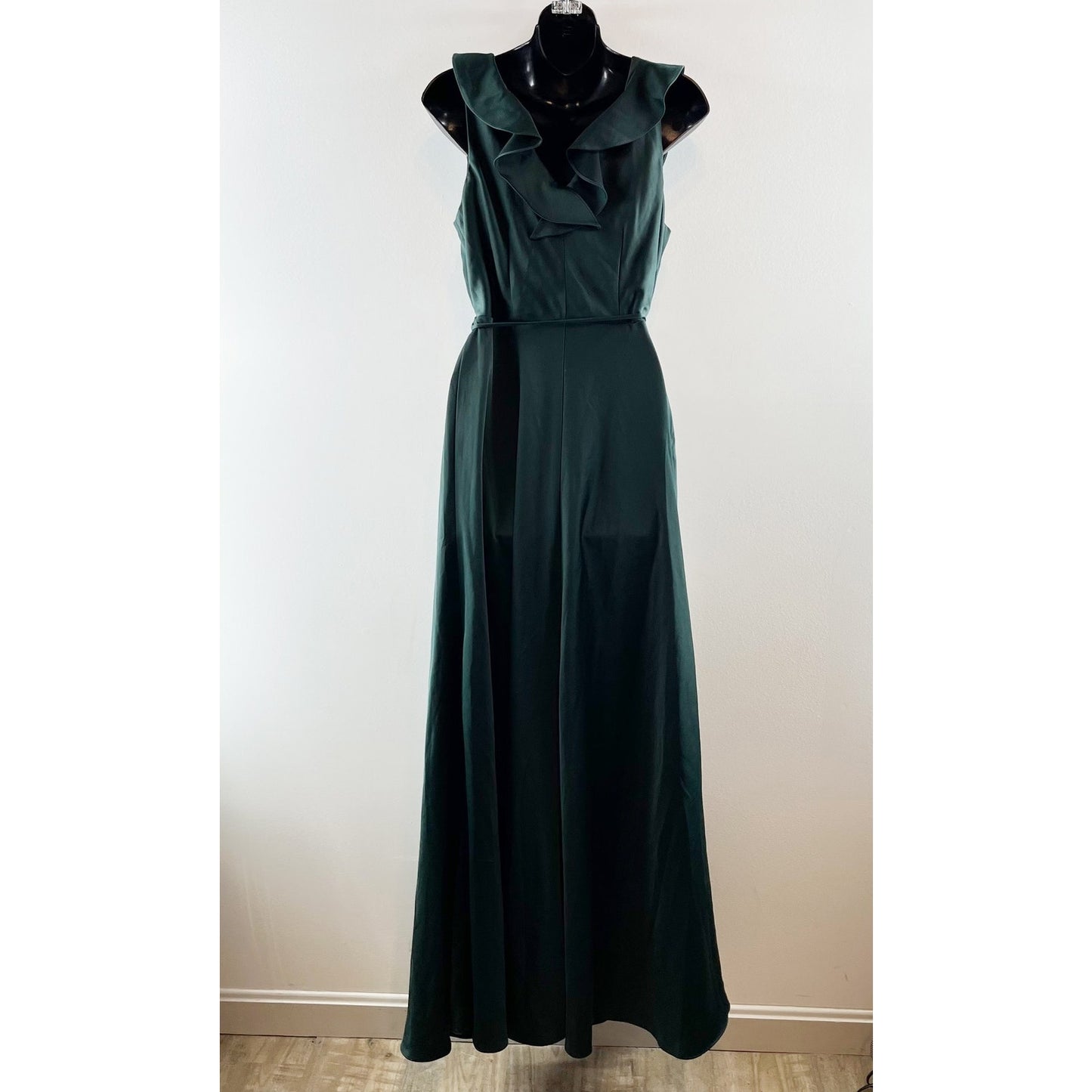 BHDLN Anthropologie Ruffle Wrap Maxi Satin Formal Dress Green 8