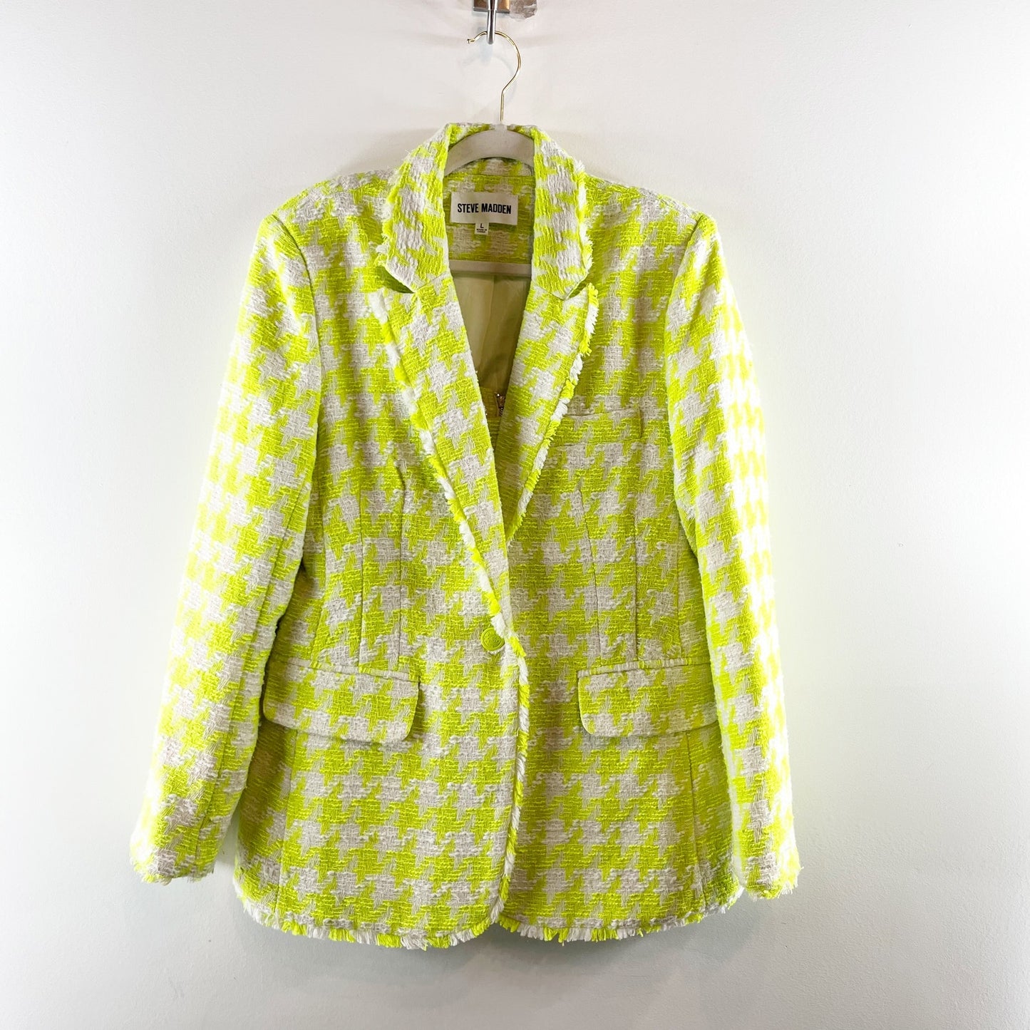 Steve Madden Houndstooth Tweed Layla Crop Tank Top & Harlow Blazer Set Lime L