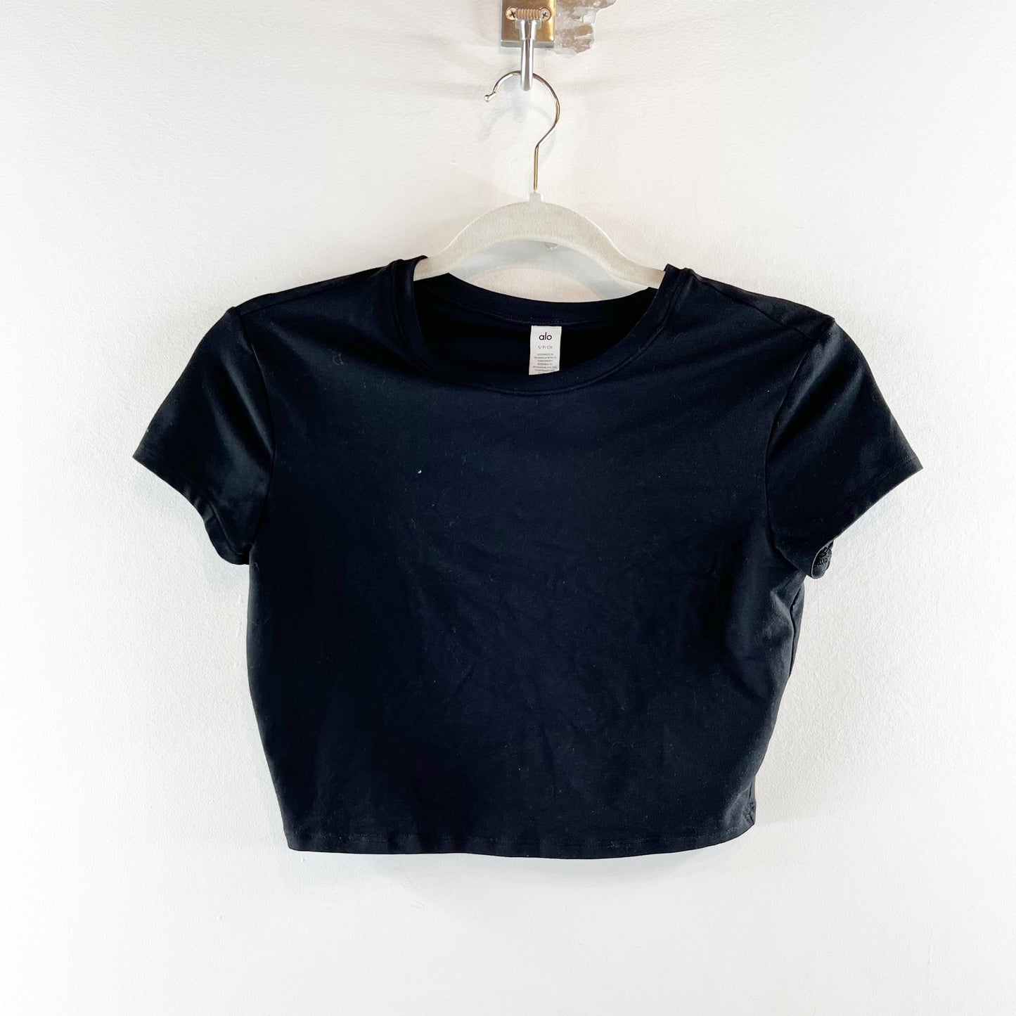 Alo Alo Alosoft Crop Finesse Short Sleeve Tee Shirt Top Black Small