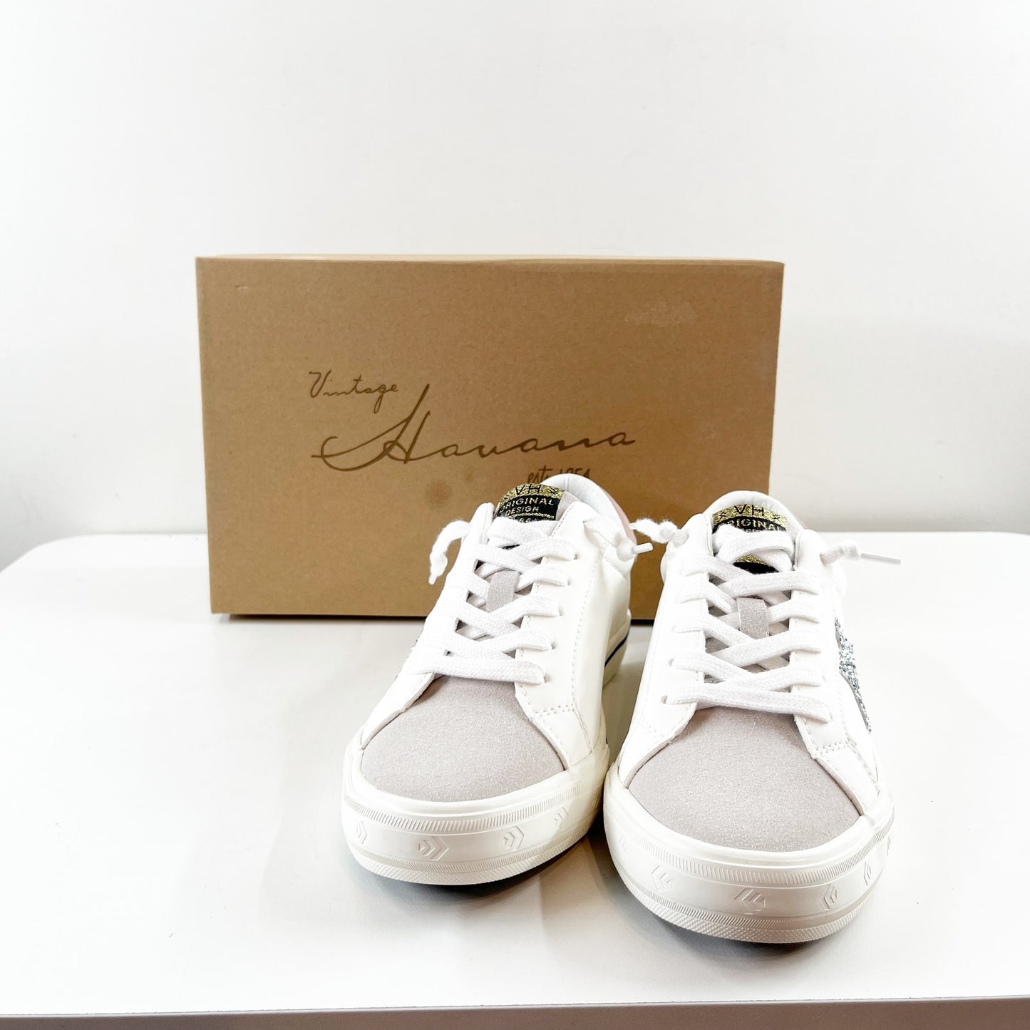 Vintage Havana Mighty Low Top Sneakers Silver Glitter Blue Striped Size 8