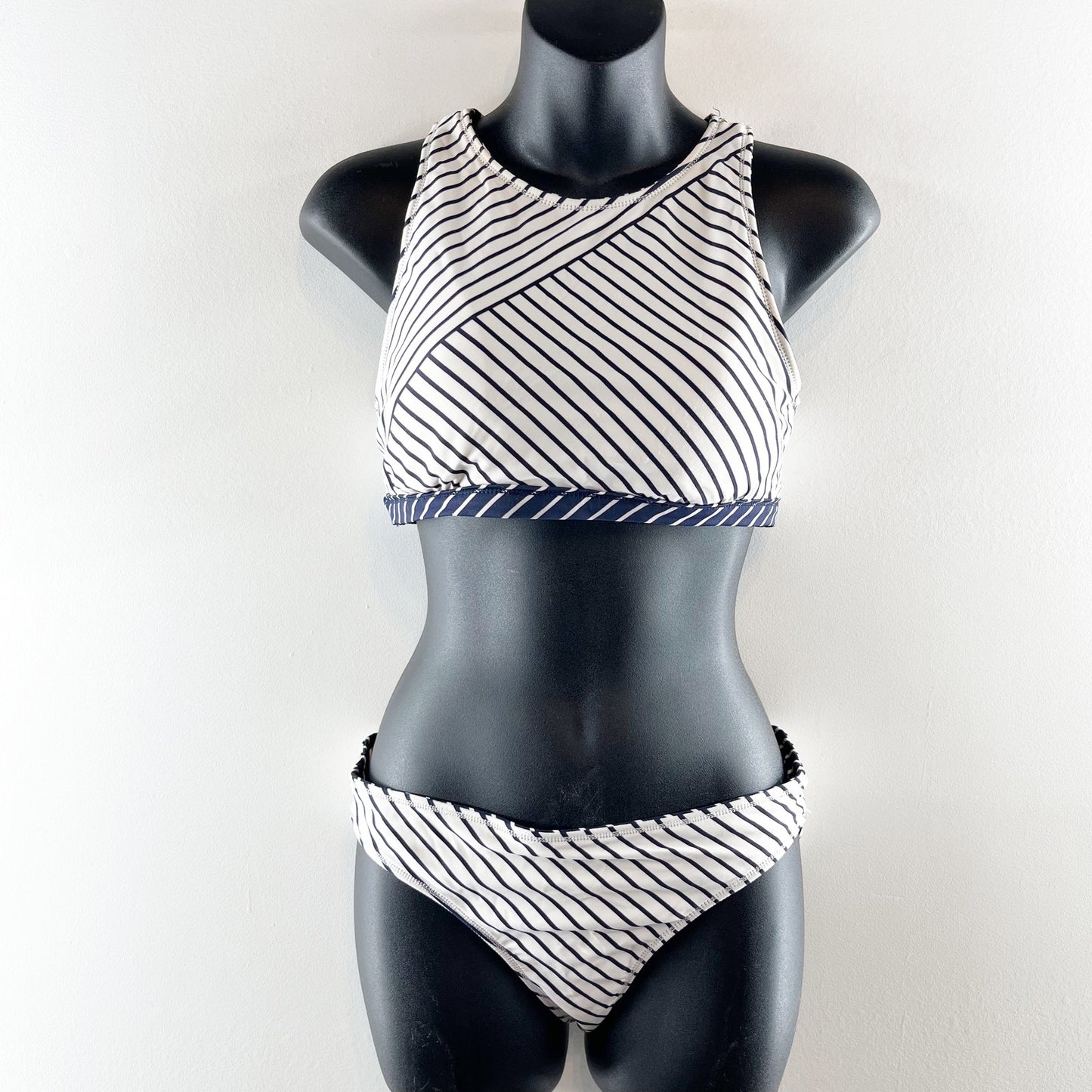 Athleta Offshore Reversible Striped Two Piece Bikini Swimsuit Blue White Small