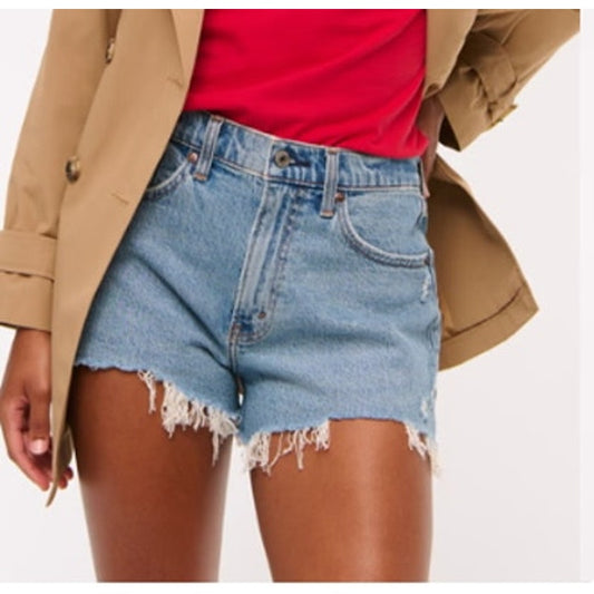 Abercrombie & Fitch The 4" Curve Love High Rise Denim Mom Shorts Blue 30 / 10