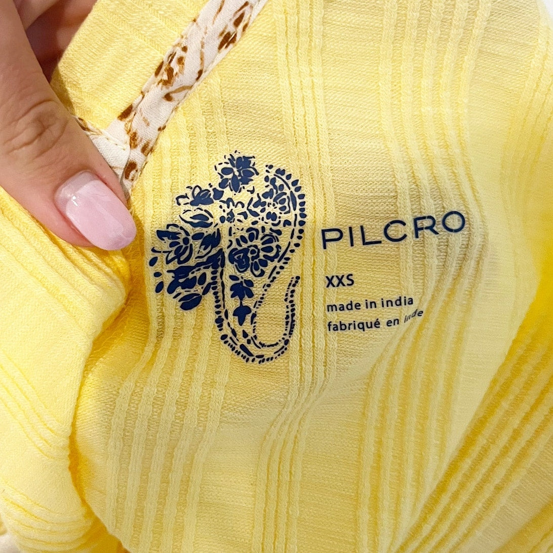 Pilcro Anthropologie Short Sleeve Ribbed V Neck Tee Shirt Top Yellow XXS