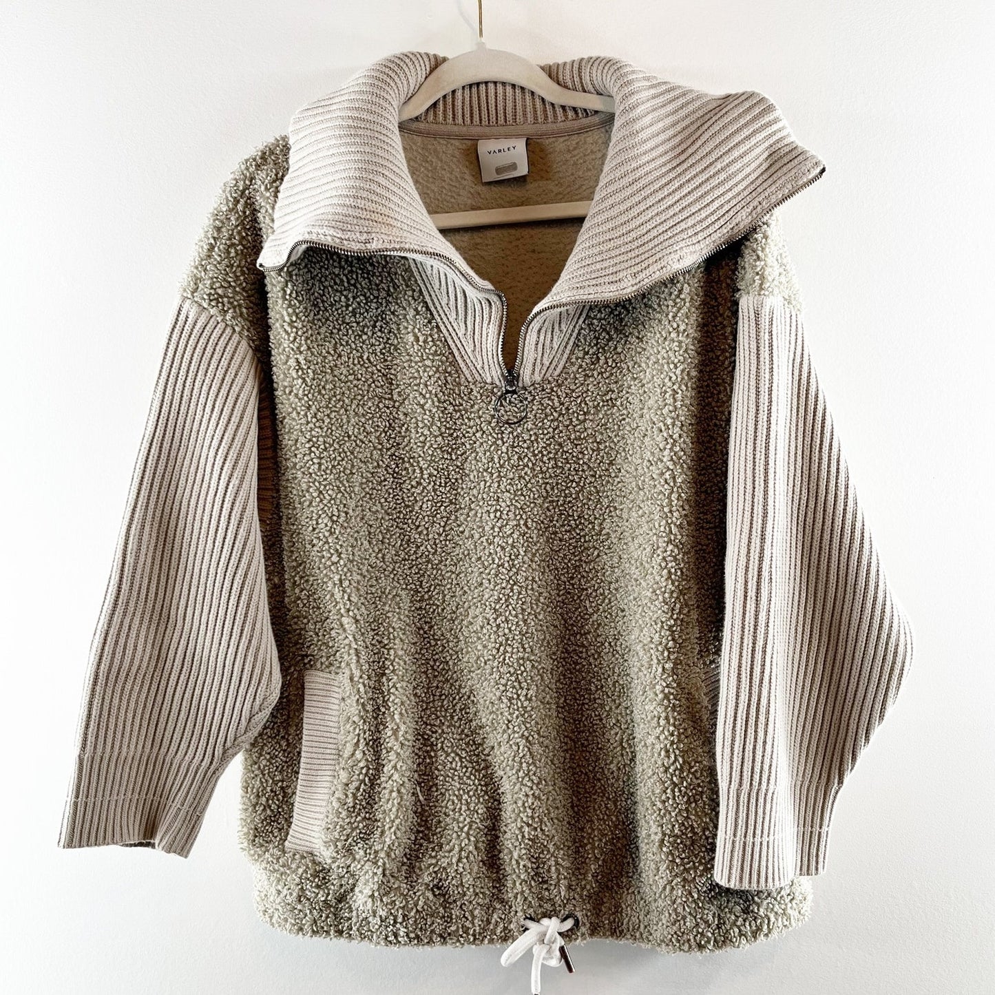 Varley Rogers Sherpa 1/4 Zip Pullover Jacket Sweater Tan Beige Large