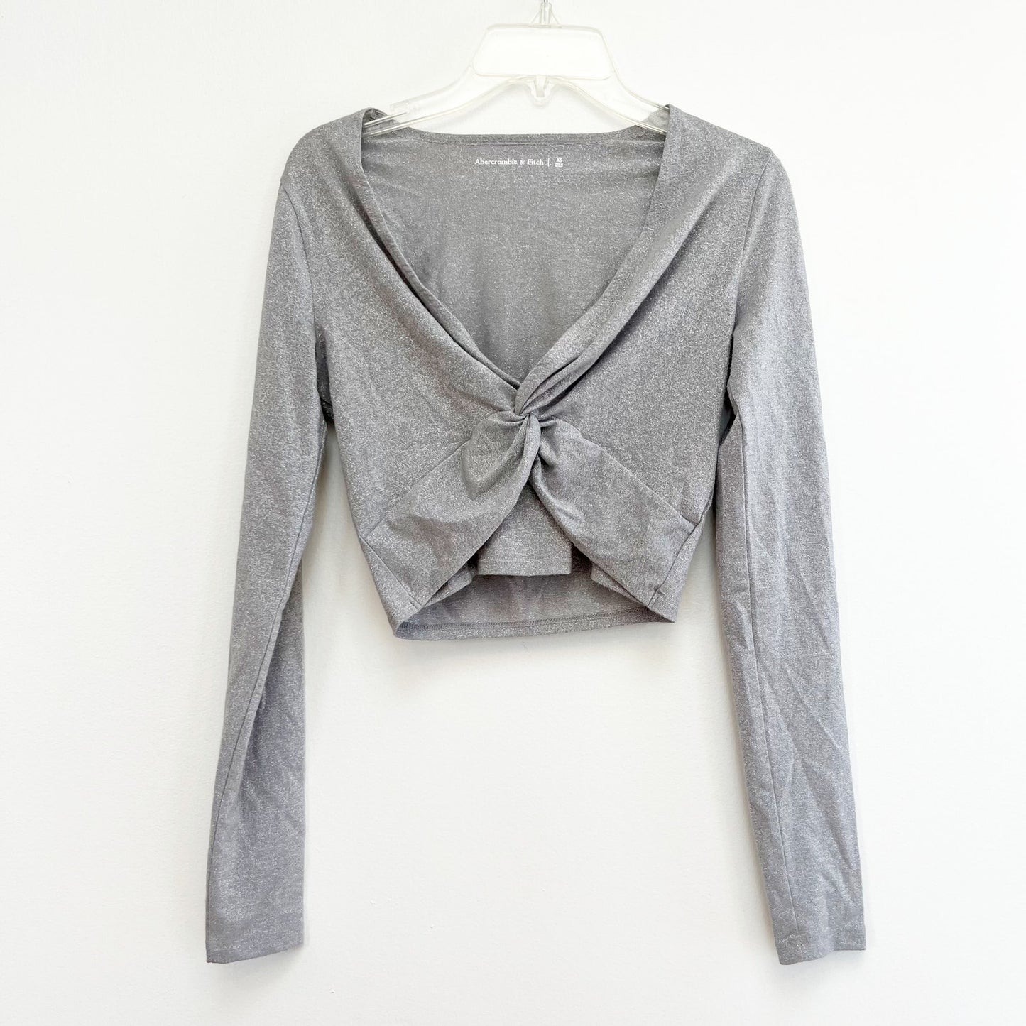 Abercrombie & Fitch Long Sleeve Sparkle Twist Crop Top Silver XS