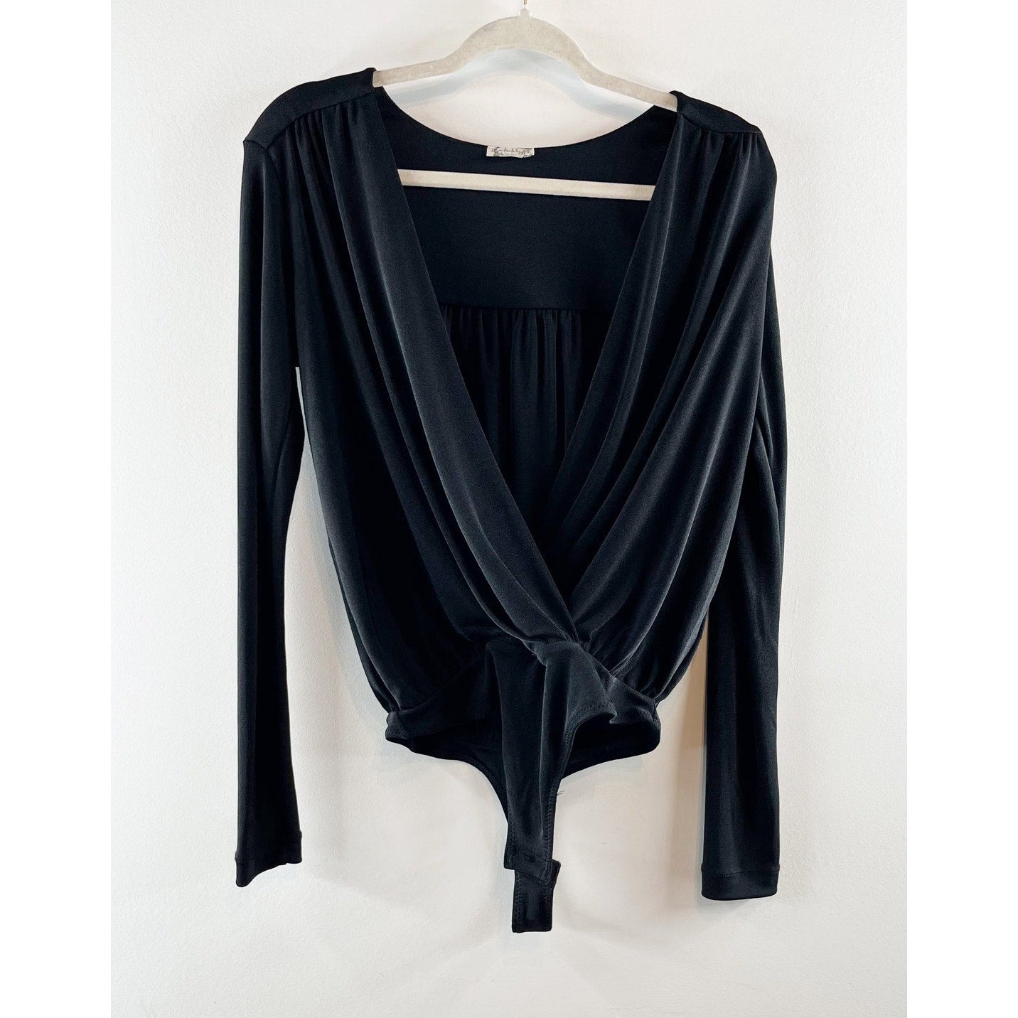 Free People Intimately Turnt Plunge Long Sleeve Thong Bodysuit Black Small