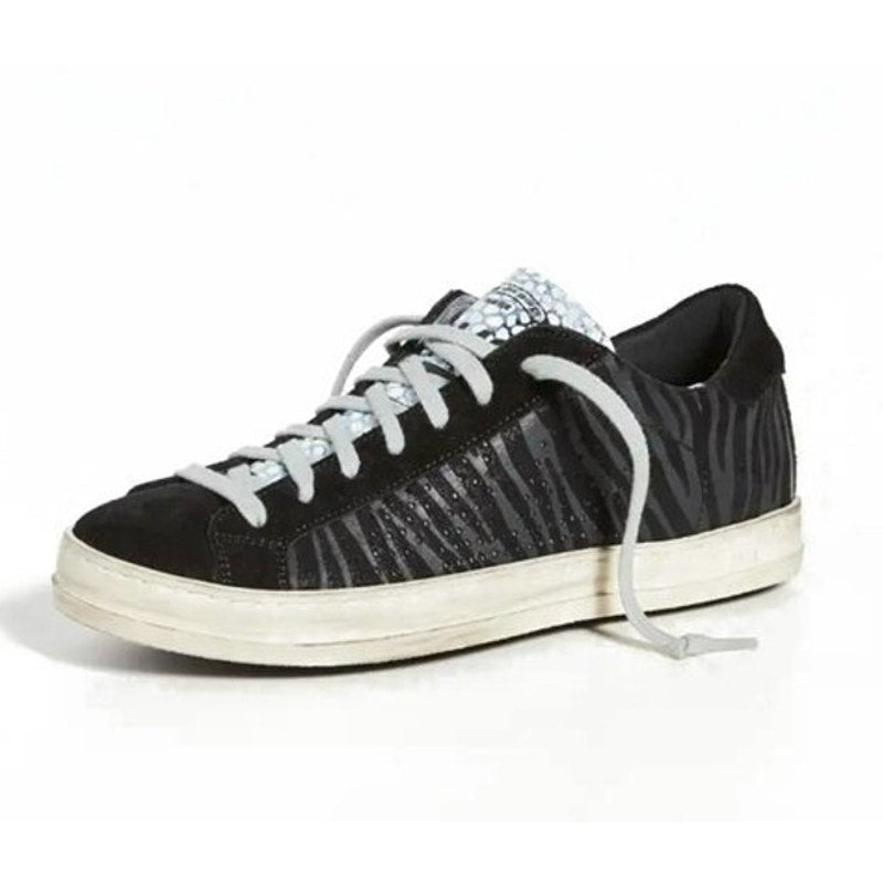 P448 John Low Top Lace Up Zebra Print Shoes Sneakers Black 7