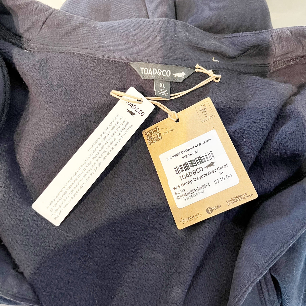 Toad & Co. Hemp Daybreaker Long Sleeve V-Neck Sweater Cardigan Big Sky Blue XL