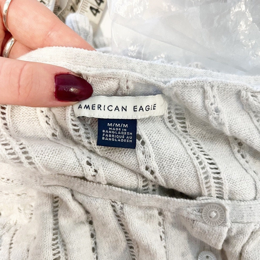 American Eagle Crochet Button Up Tank Top Gray Medium