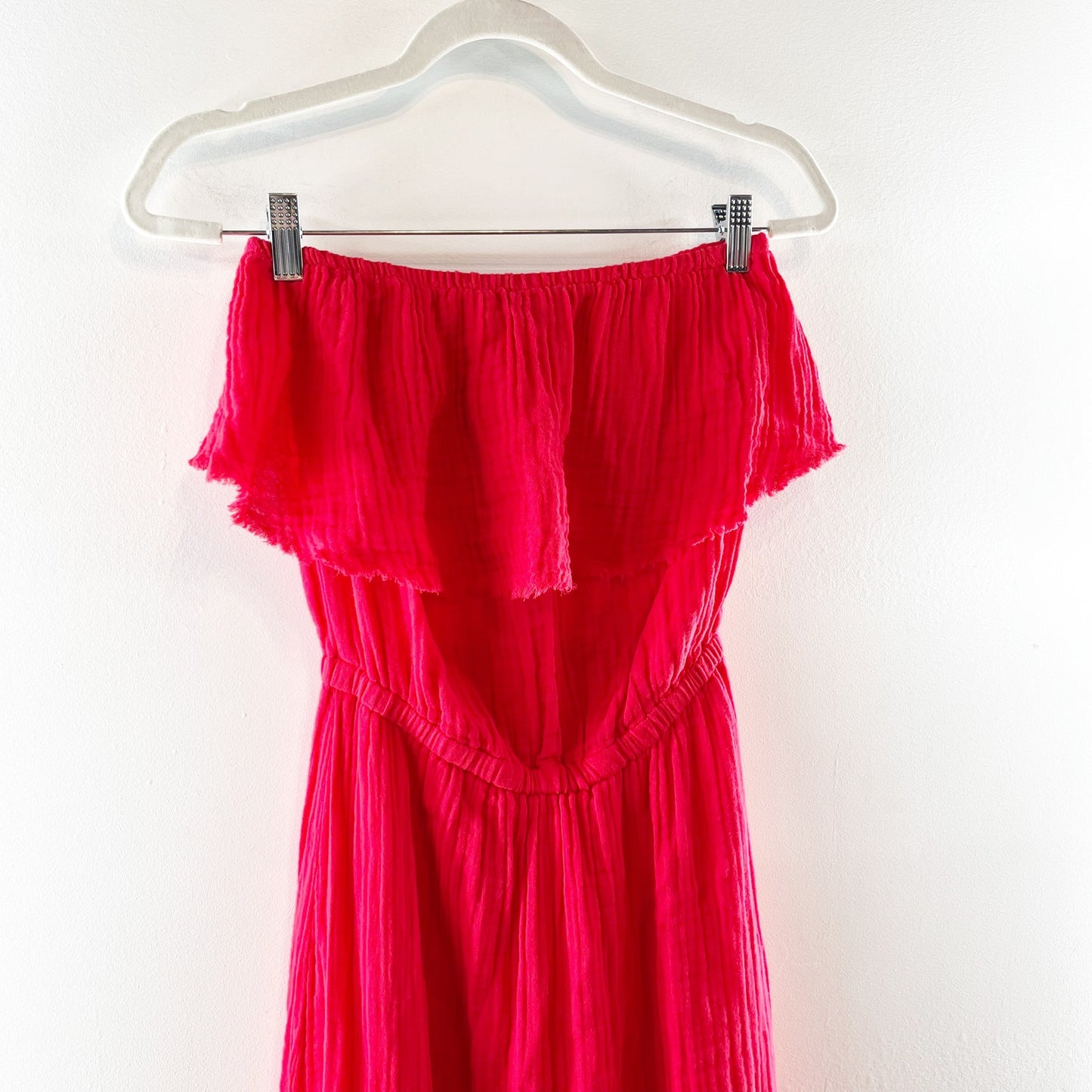 Michael Stars 100% Cotton Double Gauze Ruffle Tara Tube Maxi Dress Salsa Red XS