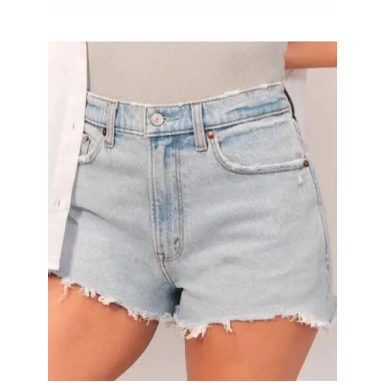 Abercrombie & Fitch High Waisted Distressed Denim Mom Short Light Wash Blue 27