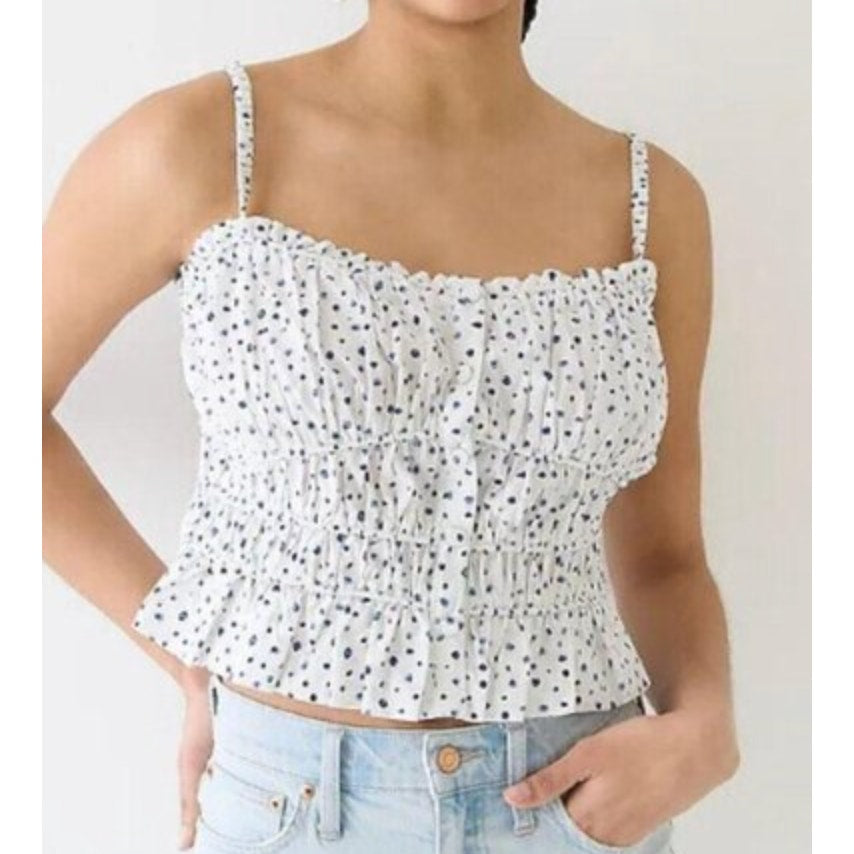 J. Crew Cinched Waist Cotton Poplin Button Up Polka Dot Tank Top White Medium