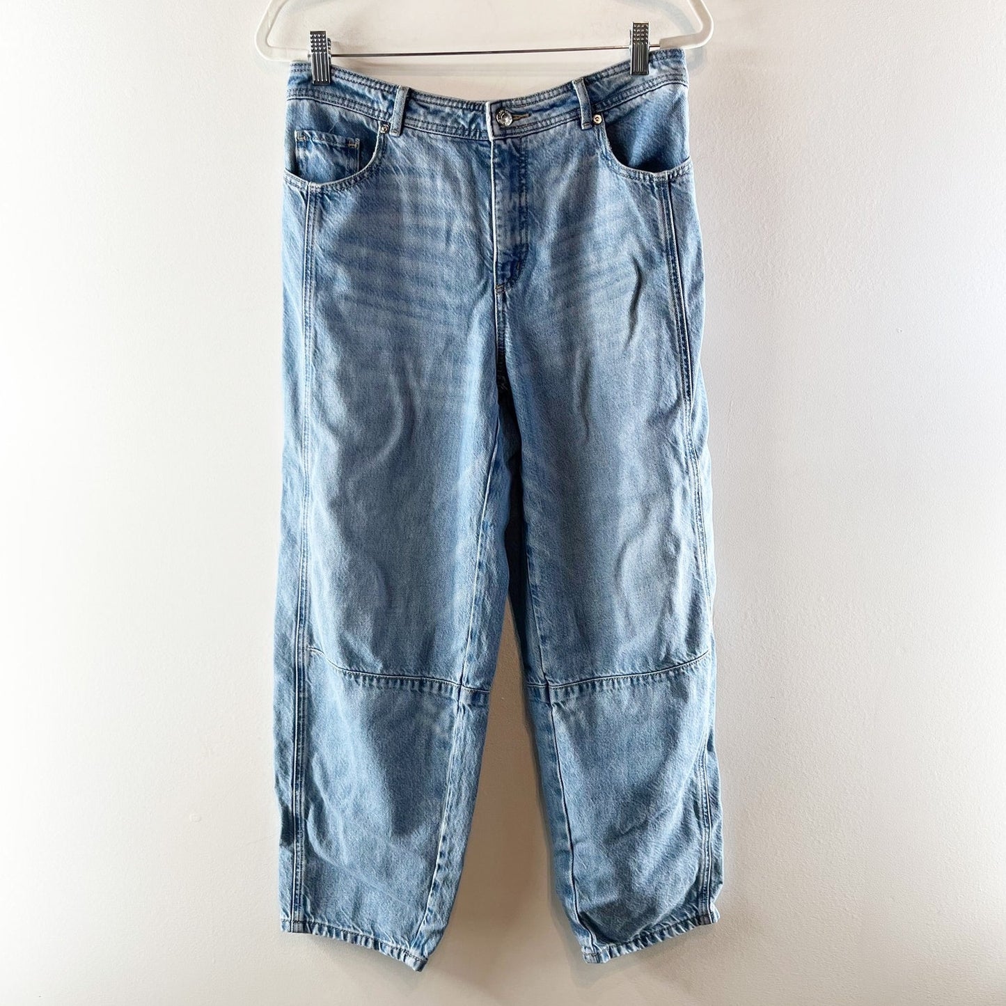 Loft Cotton Blend High Rise Denim Barrel Jeans Light Vintage Indigo Wash 28 / 6