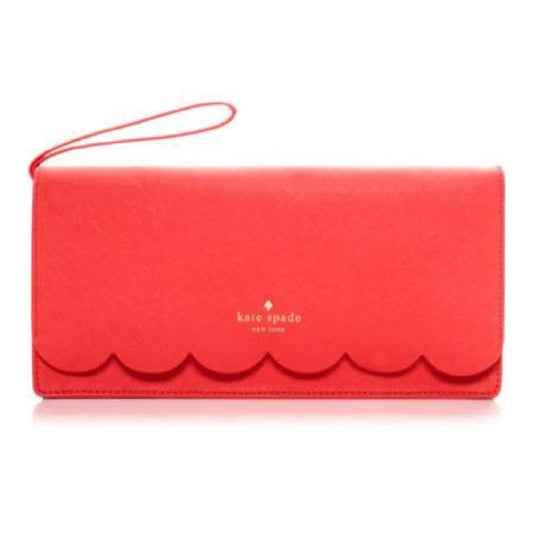 Kate Spade Leather Scalloped Wallet Wristlet Pink Red Coral