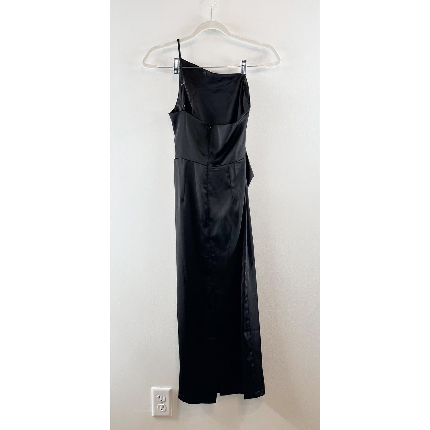 Petal & Pup Satin Asymmetrical One Shoulder Cocktail Maxi Dress Black 2