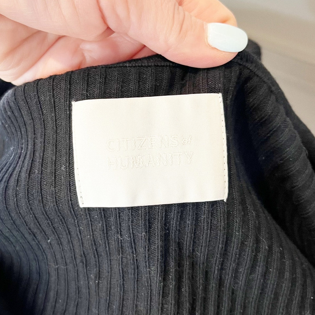 Citizens of Humanity Margot Ribbed Short Sleeve Sweater Top Black Small
