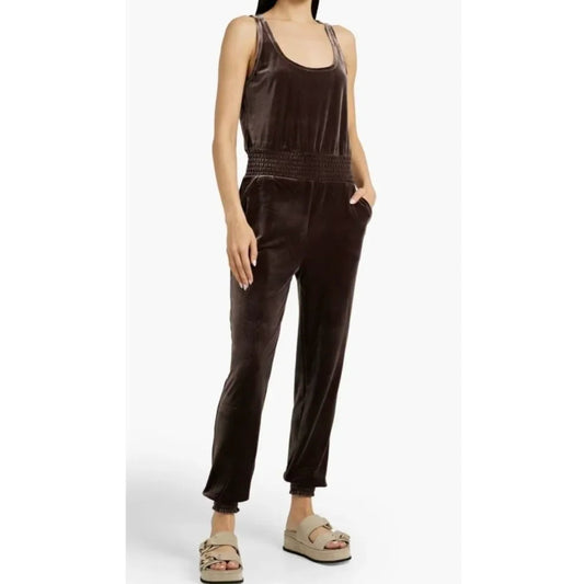 Commando Greige Velvet Velour Sleeveless Tank Jogger Jumpsuit Brown XS