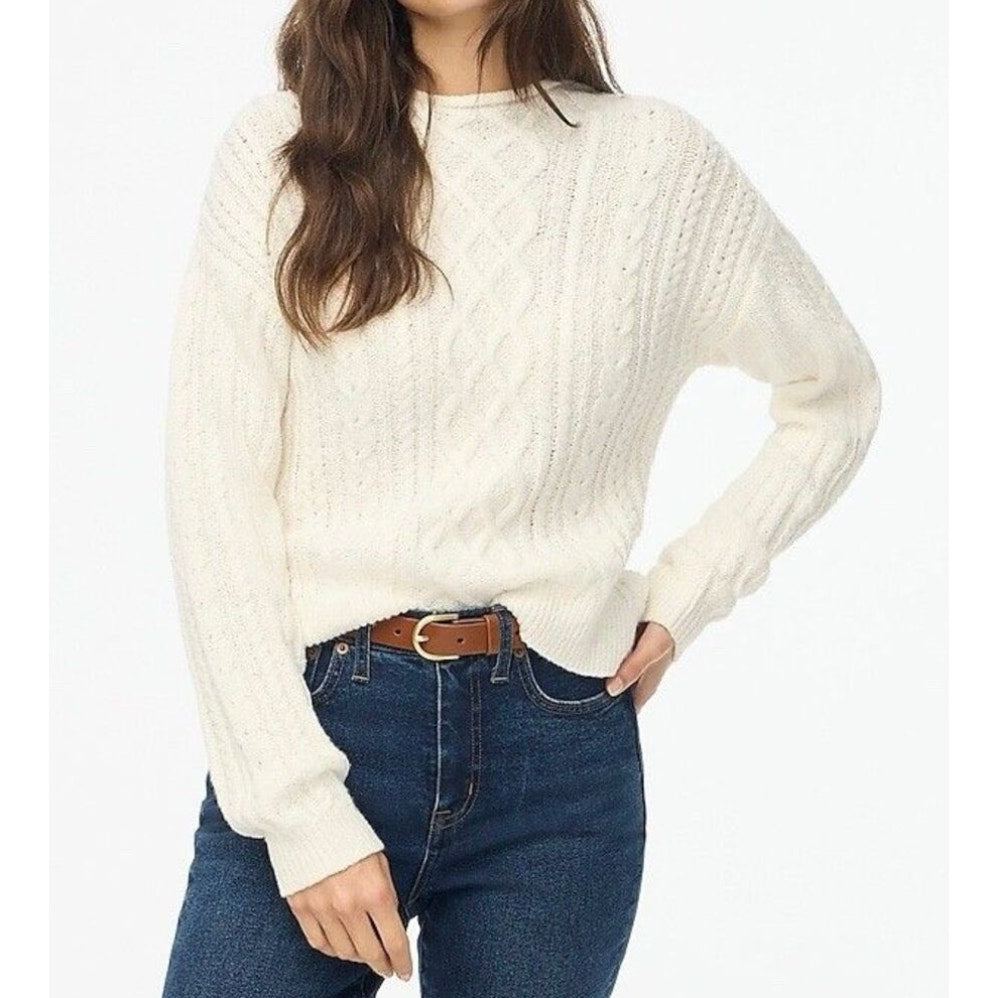 J. Crew Soft Mock Neck Cable Knit Long Sleeve Sweater Ivory Cream Large