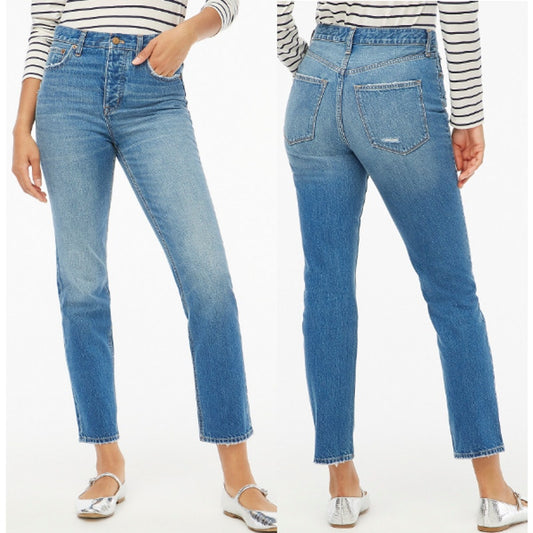 J. Crew Button Fly High Rise Straight Leg Jeans Blue Fleur Wash Blue 25 / 0