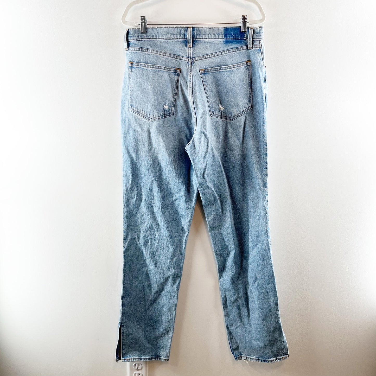 Abercrombie The 90's Straight Leg Ultra High Rise Slit Hem Jeans Blue 32 / 14 L