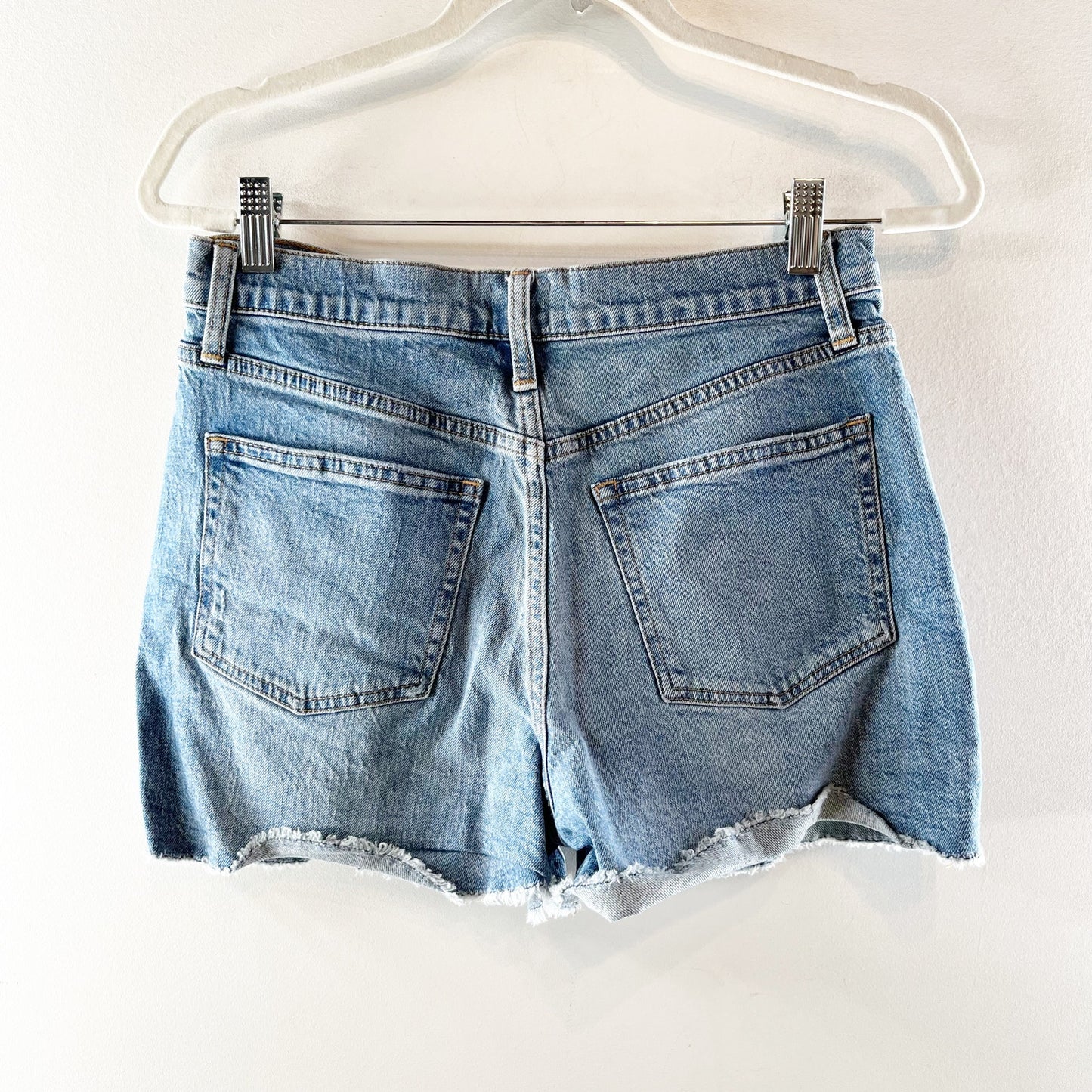 J. Crew High Waisted Medium Wash Frayed Hem Jean Shorts Blue 27