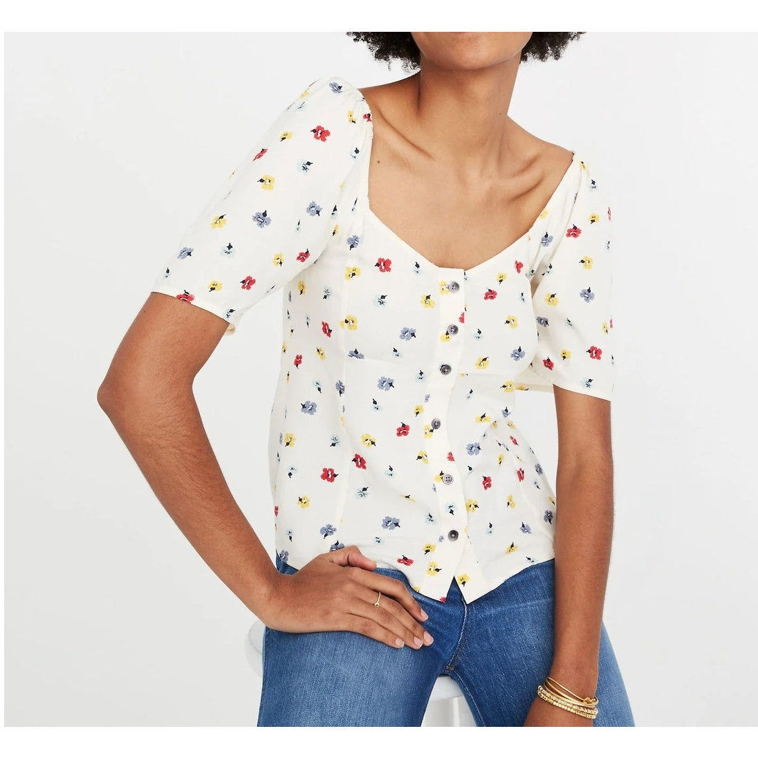 Madewell Seamed Button-Down Shirt in Confetti Floral Cream Medium