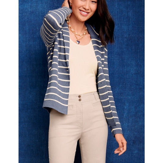 Talbots Stripe Long Sleeve Notch Lapel Modern Sweater Blazer Blue White XLP