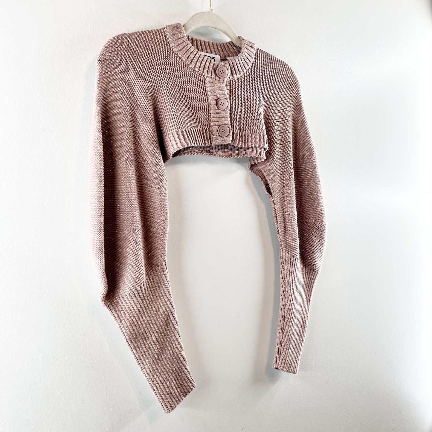 525 Anthropologie Super Cropped Shrug Cardigan Sweater Dusty Pink XS / S