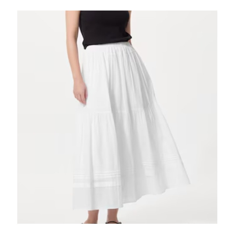 Uniqlo Cotton Tiered Boho Maxi Skirt White Small