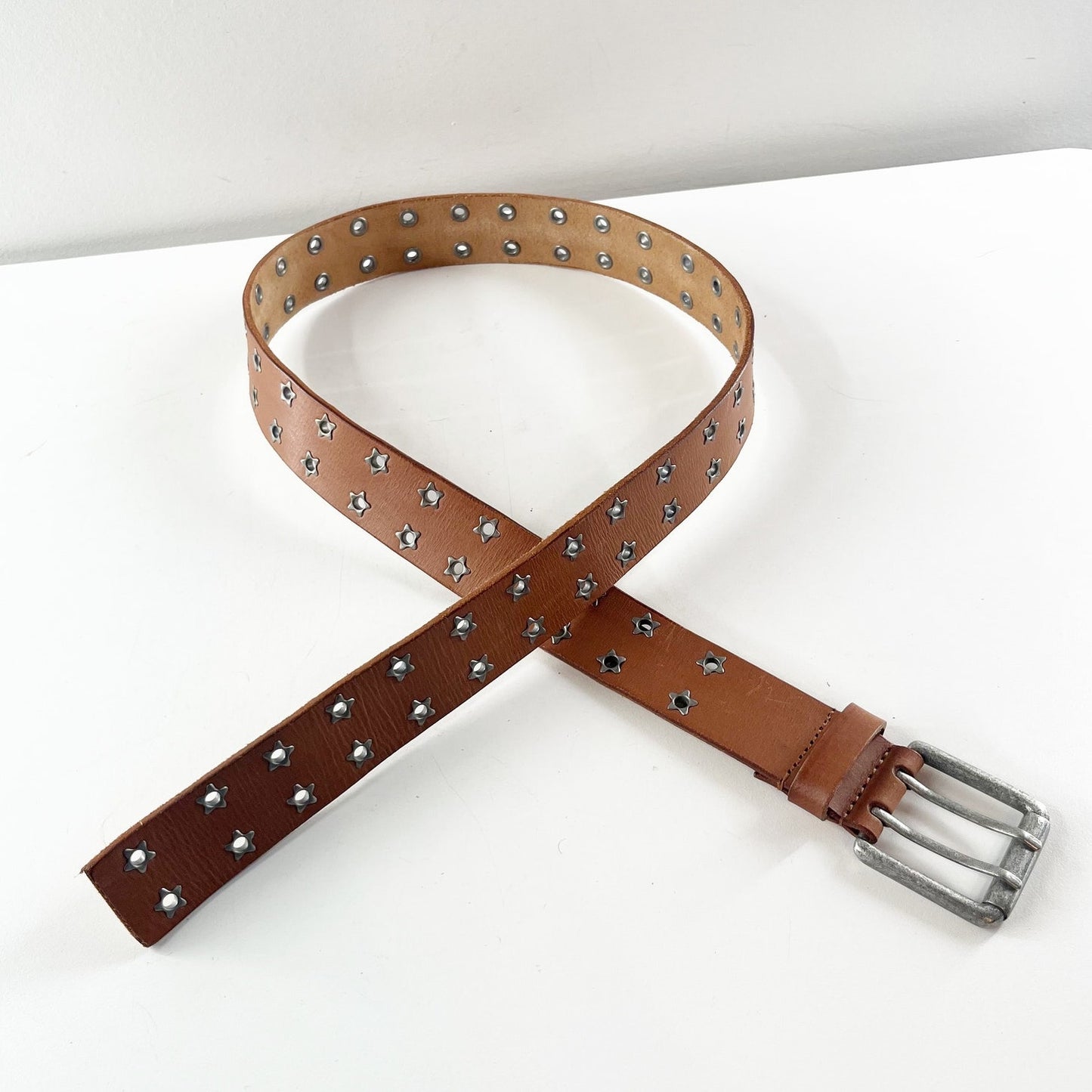 Free People Virgo Leather Studded Grommet Belt Cognac Brown Small / Medium