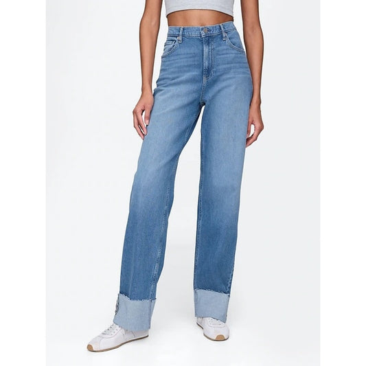 GAP Mid Rise 90s Loose Cuffed Straight Leg Jeans Blue 0 / 25