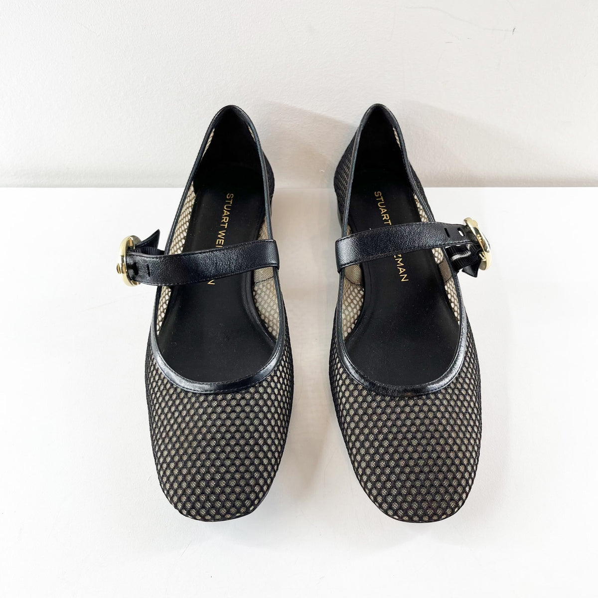Stuart Weitzman Arabella Mesh Mary Jane Ballet Flats Black 9.5