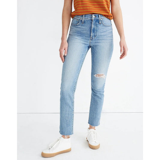 Madewell High Rise Perfect Vintage Straight Leg Jeans Raw Hem Blue 27