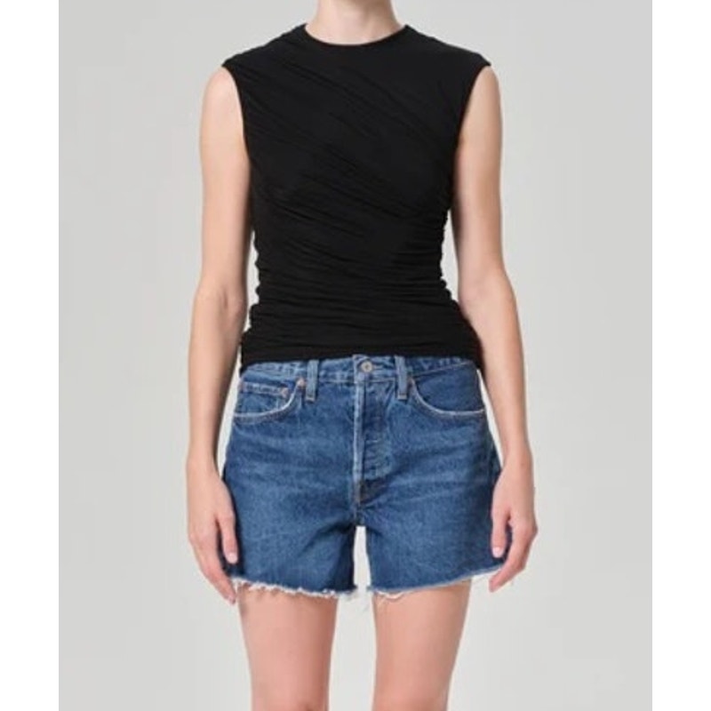 AGOLDE High Rise Button Fly Cutoff Parker Long Jean Denim Shorts Blue 31