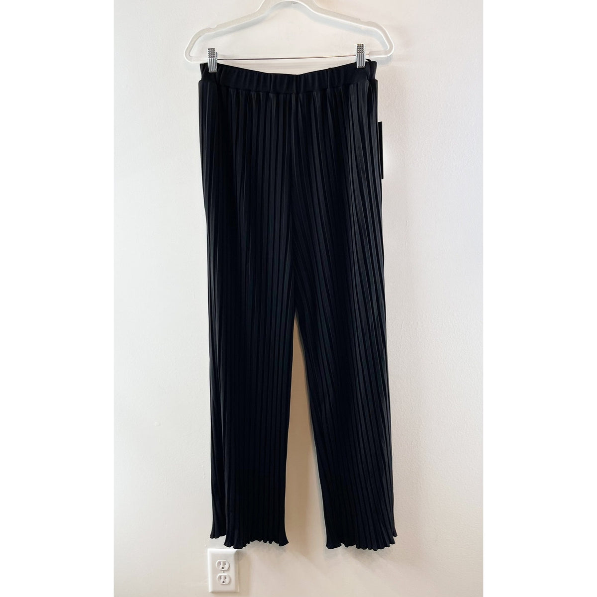 Donna Karan New York High Rise Straight Leg Plisse Pleated Pants Black Large