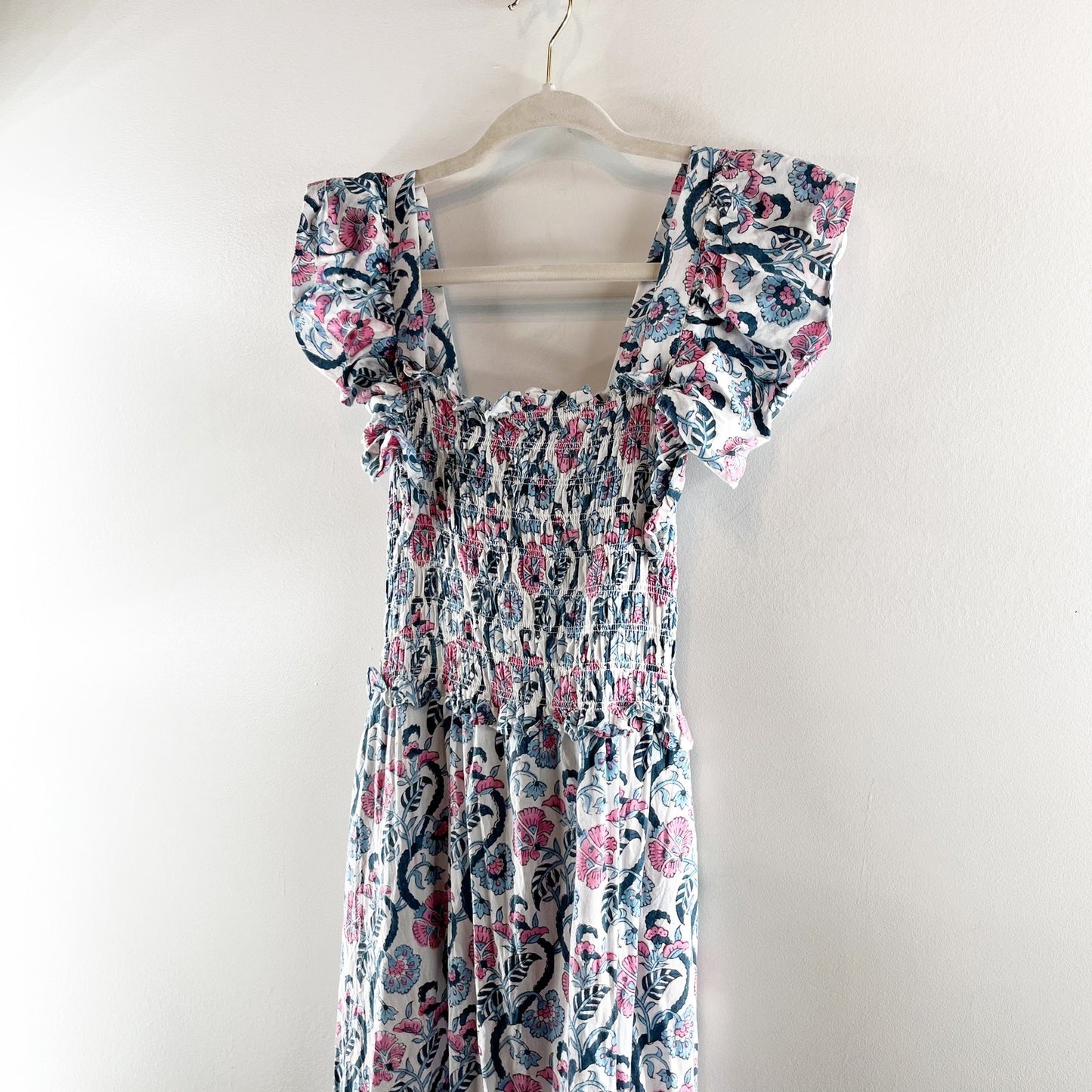 Anna Cate Collection Gisele Floral Flutter Sleeve Maxi Sundress Blue Pink XS
