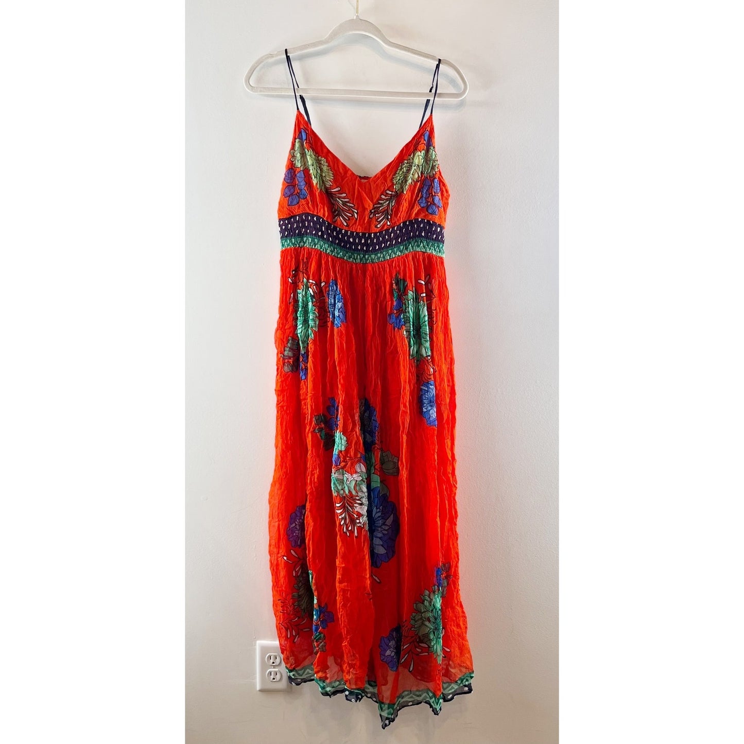 Maeve by Anthropologie Ikebana Floral Sleeveless V-Neck Maxi Dress Orange 12