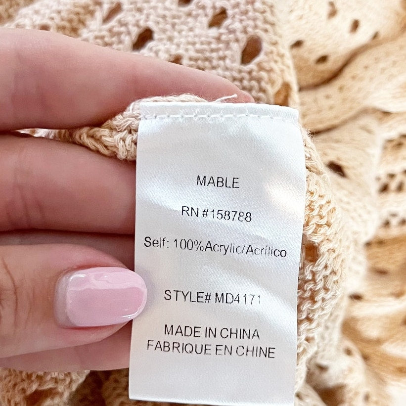 Mable Sleeveless Crochet Cover Up Midi Dress Tan Beige Large
