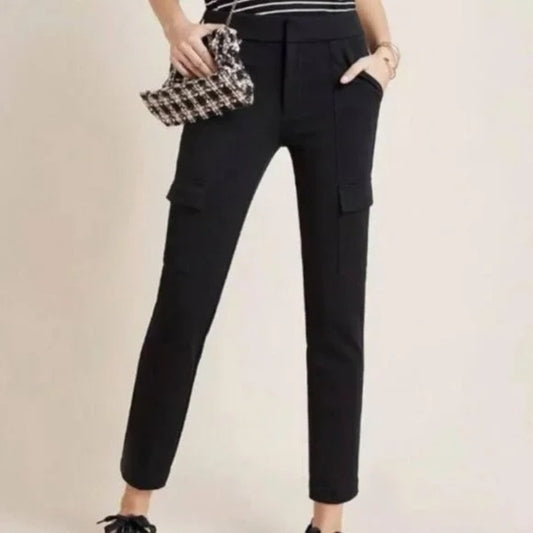 Anthropologie Essential Slim High Rise Cargo Pants Black 6