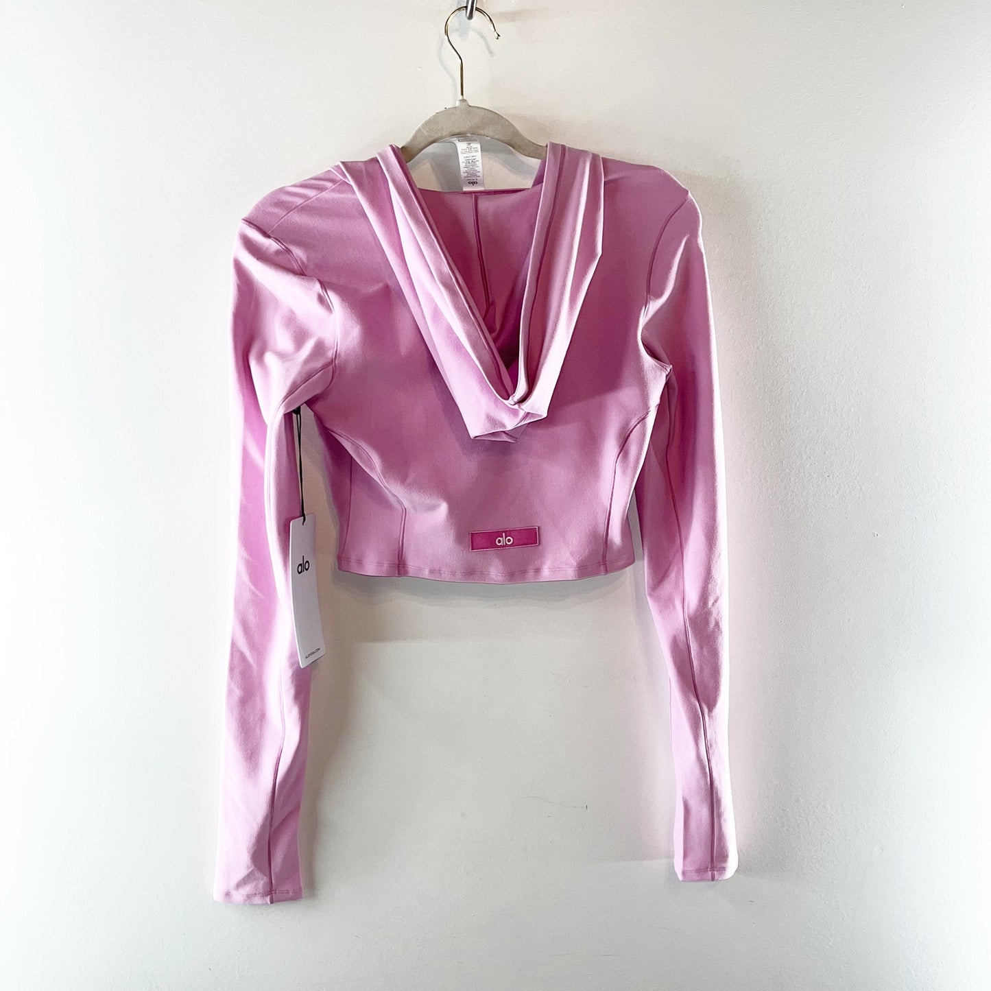 Alo Alosoft Sincere Fitted Full Zip Cropped Hoodie Jacket Candy Heart Pink Small