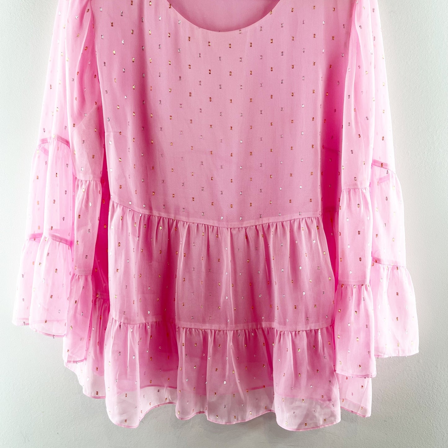 Lilly Pulitzer Zazie Flounce Babydoll Bell Tiered Sleeve Blouse Pink XL