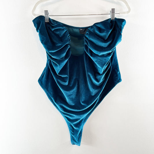 ASOS Design Plunge Strapless Velvet Bodysuit Teal Blue 14