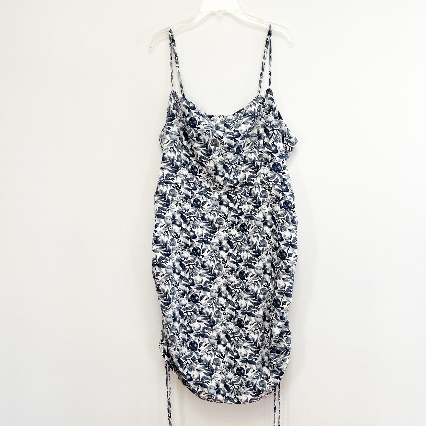 Abercrombie & Fitch Ruched Floral Side Tie Mini Dress White Blue XL Tall