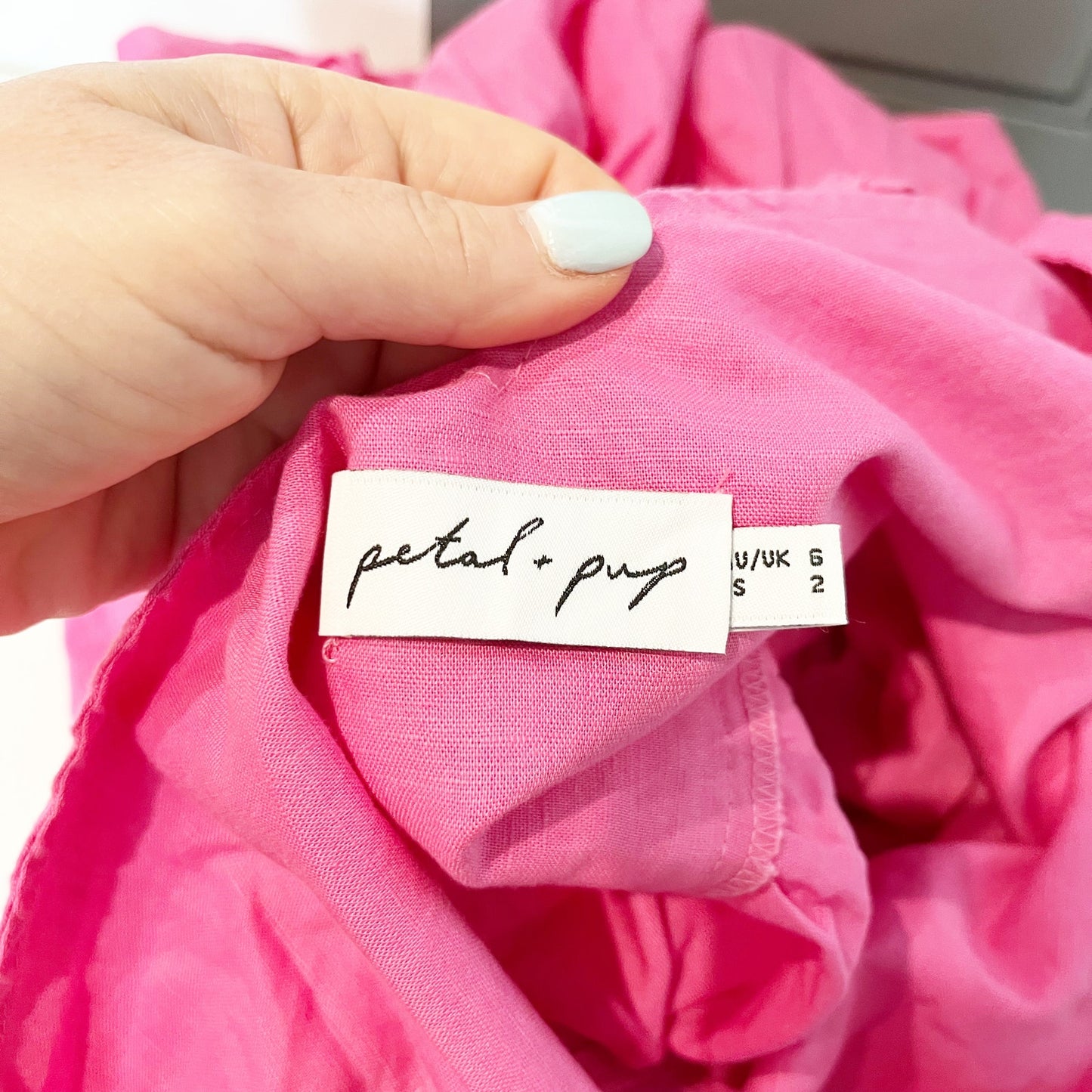 Petal + Pup Erenda Linen Blend Tie-Shoulder Tiered Midi Dress Hot Pink 2