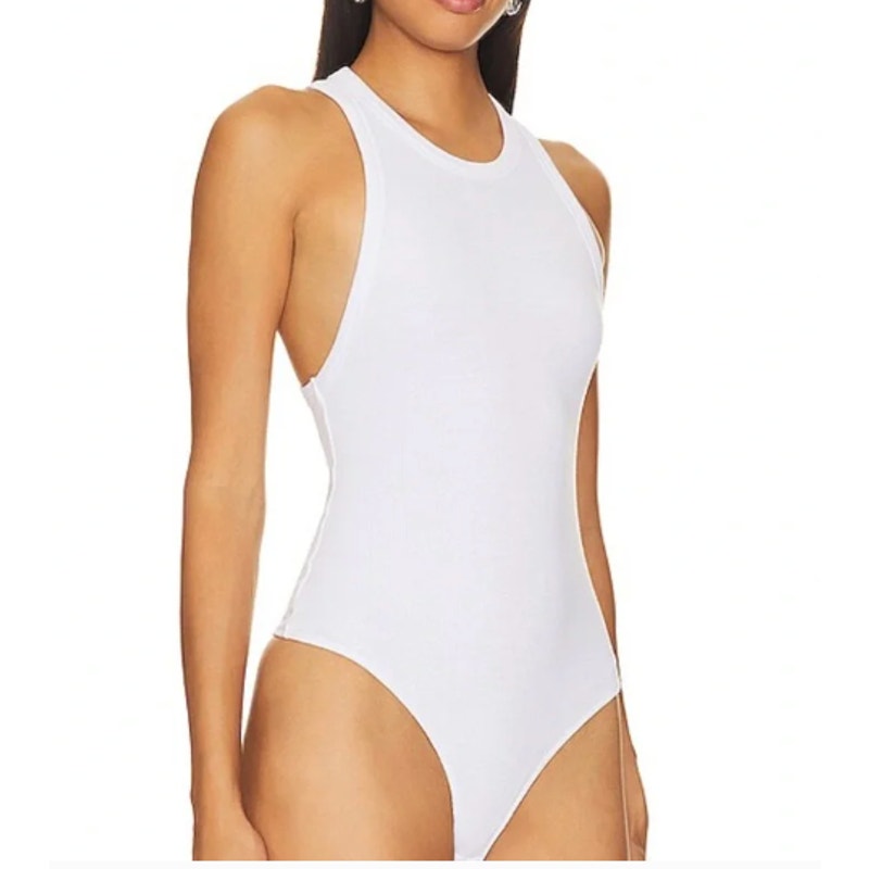 Free People Brexley Ribbed High Neck Thong Sleeveless Tank Bodysuit White XS