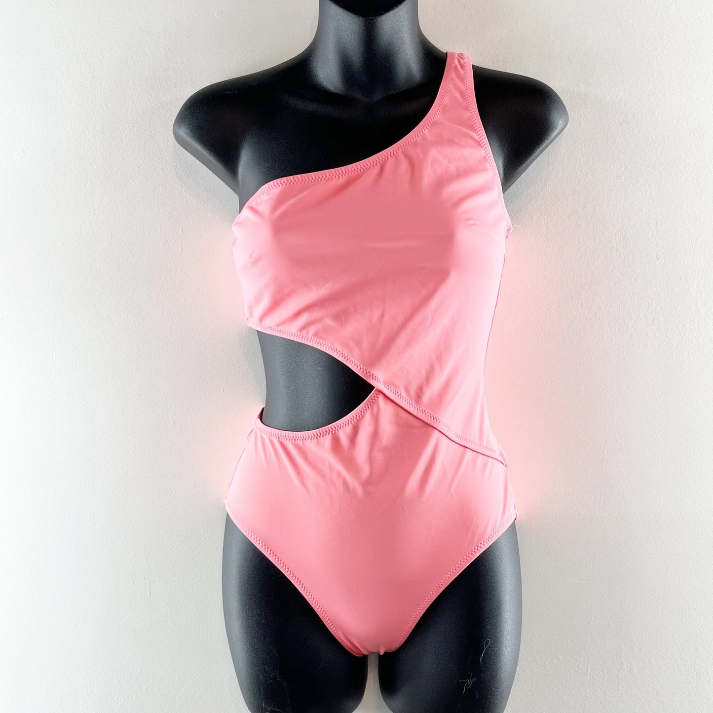 Solid & Striped Claudia One Shoulder Cutout One Piece Swimsuit Coral Pink Small